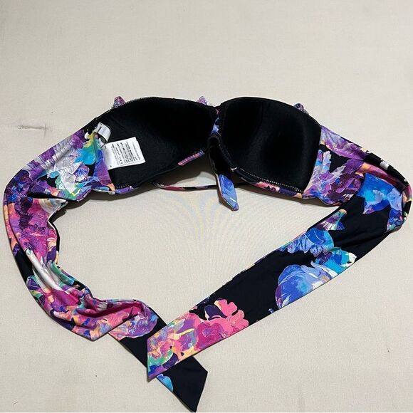 Women’s Multicolor Floral Black Bandeau Swimsuit Top - Picture 5 of 15